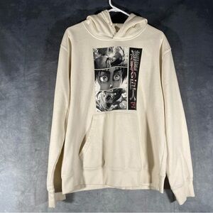Attack‎ on Titan Mens Hoodie L White Pullover Anime Graphic Sweatshirt